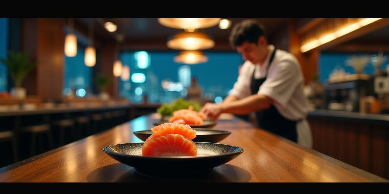 Steelfin Sushi の洗練されたカウンター席